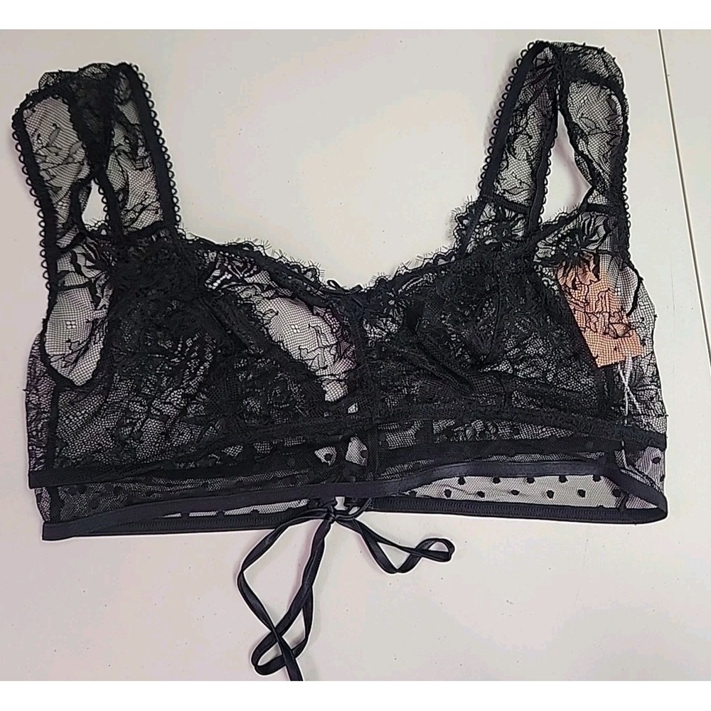 Mentionables Womens 1X Black Lace Back Tie Lingerie top Sexy Coquette Whimsigoth